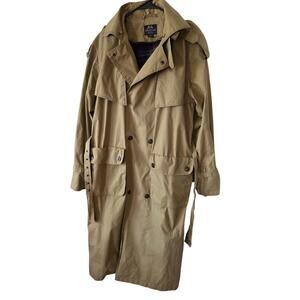 Vtg Willis Geiger sz 8 Trench Coat Khaki Full Length Rain Overcoat Waxed Plaid